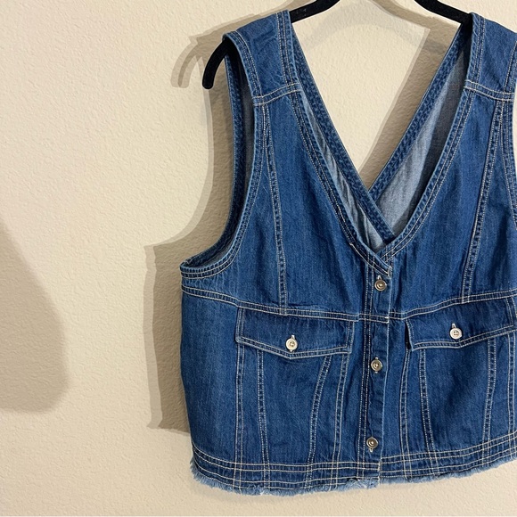 Anthropologie Pilcro coastal cutoff v-neck denim top button down size XL vest - Picture 8 of 14